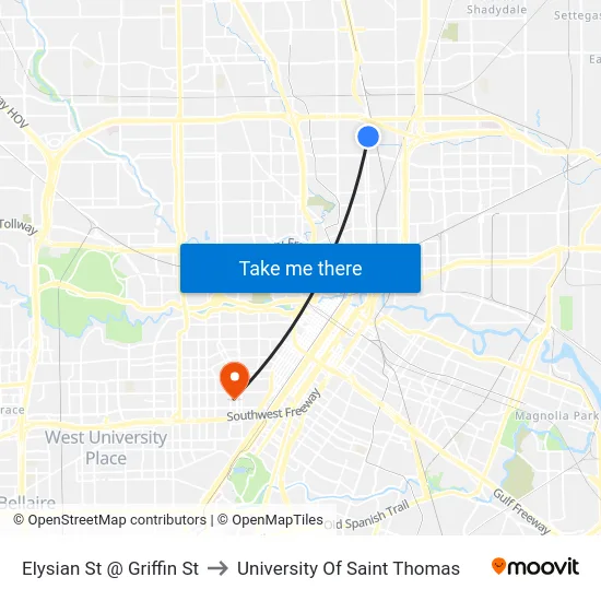 Elysian St @ Griffin St to University Of Saint Thomas map