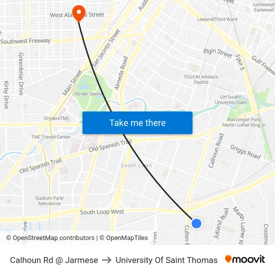 Calhoun Rd @ Jarmese to University Of Saint Thomas map