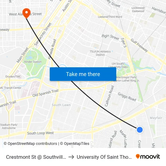 Crestmont St @ Southville St to University Of Saint Thomas map