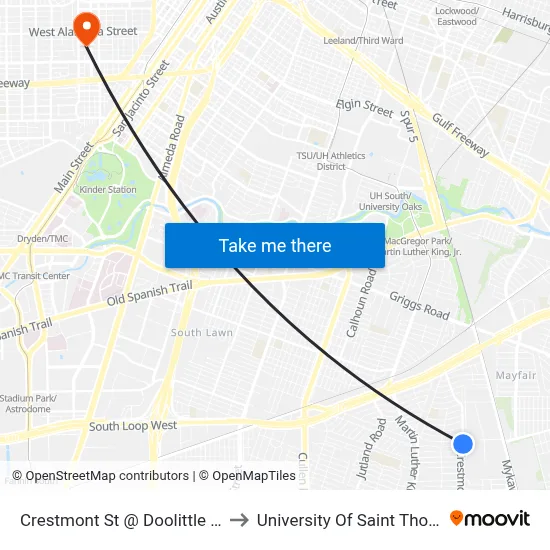 Crestmont St @ Doolittle Blvd to University Of Saint Thomas map