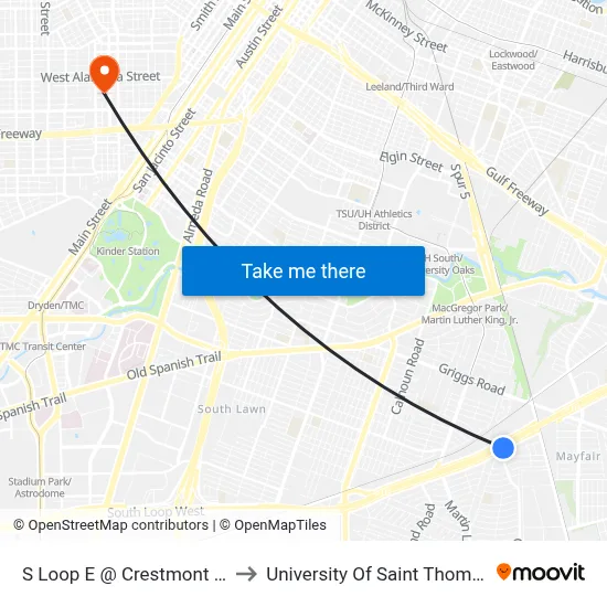 S Loop E @ Crestmont St to University Of Saint Thomas map