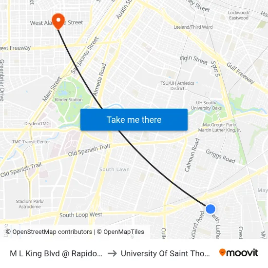M L King Blvd @ Rapido Rd to University Of Saint Thomas map