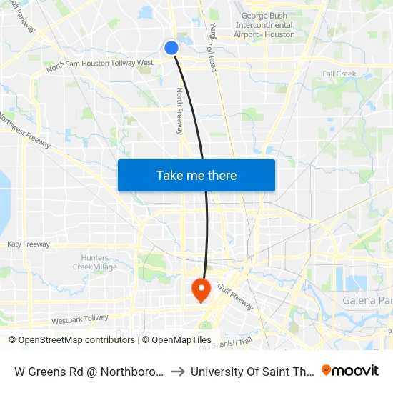 W Greens Rd @ Northborough Dr to University Of Saint Thomas map