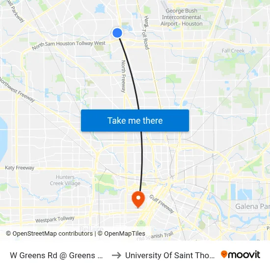 W Greens Rd @ Greens Pkwy to University Of Saint Thomas map