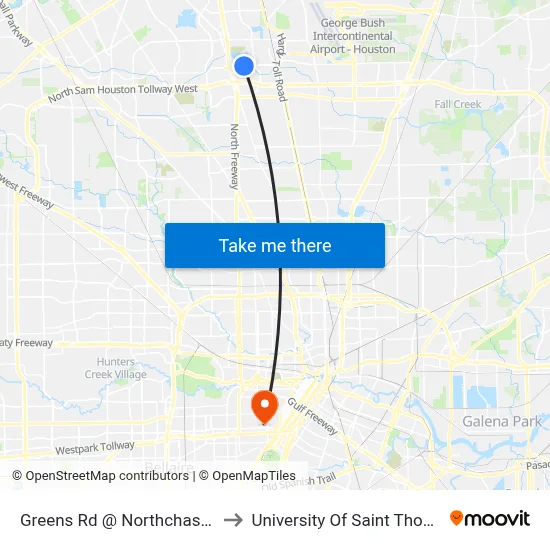 Greens Rd @ Northchase Dr to University Of Saint Thomas map
