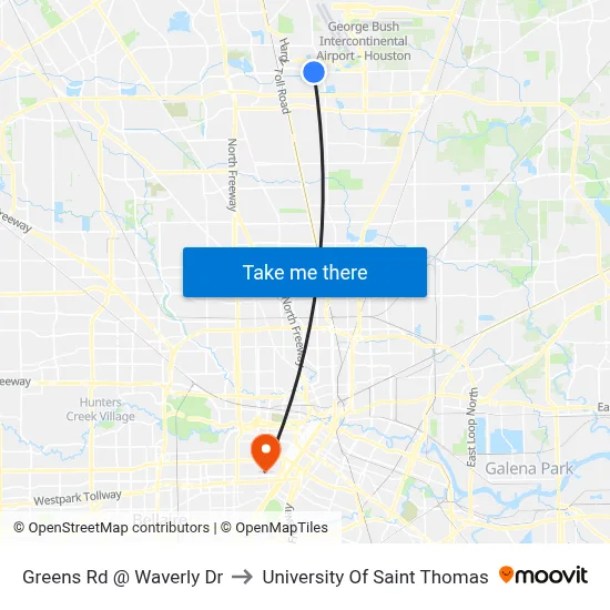 Greens Rd @ Waverly Dr to University Of Saint Thomas map