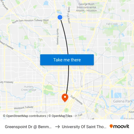 Greenspoint Dr @ Benmar Dr to University Of Saint Thomas map