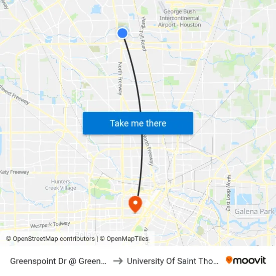 Greenspoint Dr @ Greens Rd to University Of Saint Thomas map