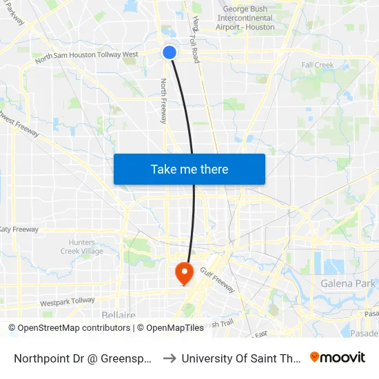 Northpoint Dr @ Greenspoint Dr to University Of Saint Thomas map