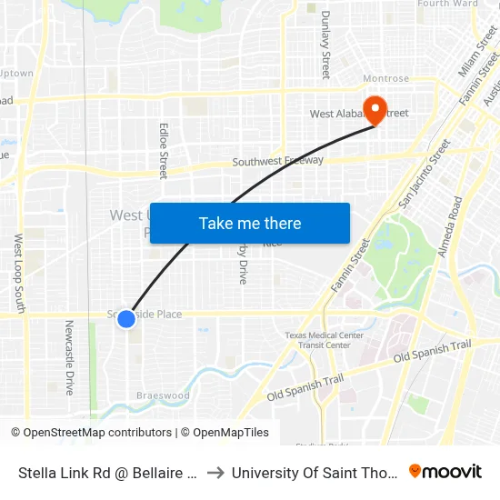 Stella Link Rd @ Bellaire Blvd to University Of Saint Thomas map