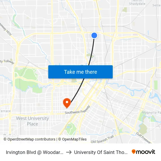 Irvington Blvd @ Woodard St to University Of Saint Thomas map