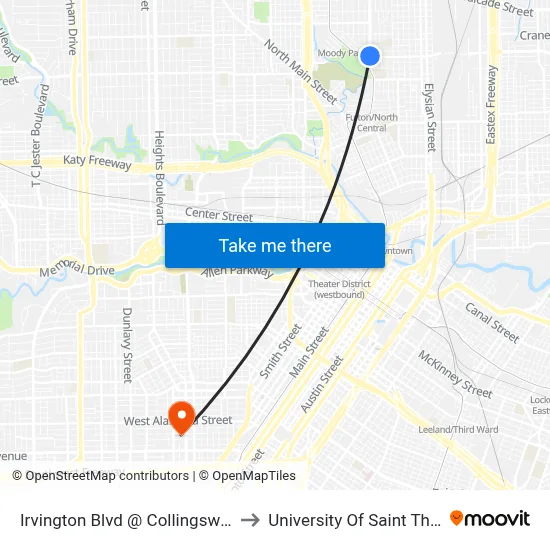 Irvington Blvd @ Collingsworth St to University Of Saint Thomas map