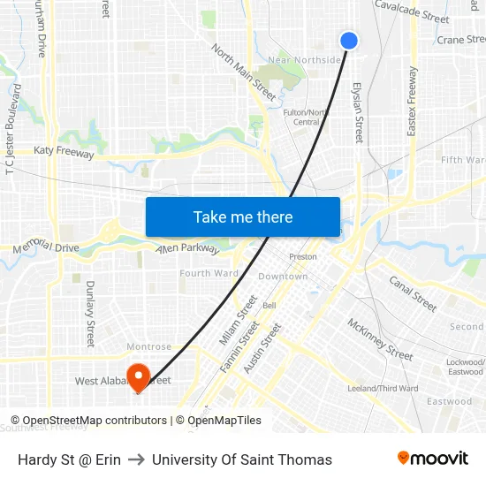 Hardy St @ Erin to University Of Saint Thomas map