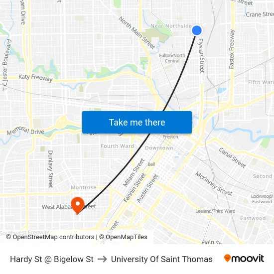 Hardy St @ Bigelow St to University Of Saint Thomas map
