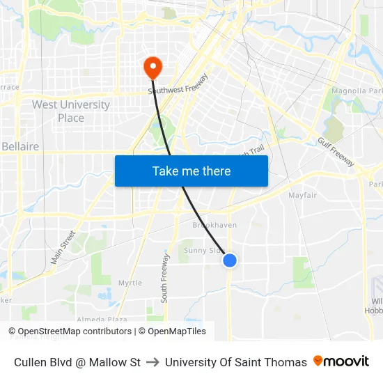Cullen Blvd @ Mallow St to University Of Saint Thomas map