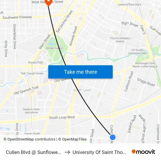 Cullen Blvd @ Sunflower St to University Of Saint Thomas map