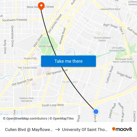 Cullen Blvd @ Mayflower St to University Of Saint Thomas map