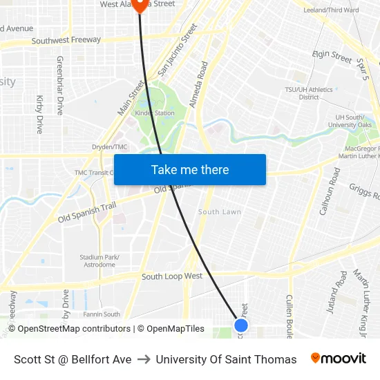 Scott St @ Bellfort Ave to University Of Saint Thomas map