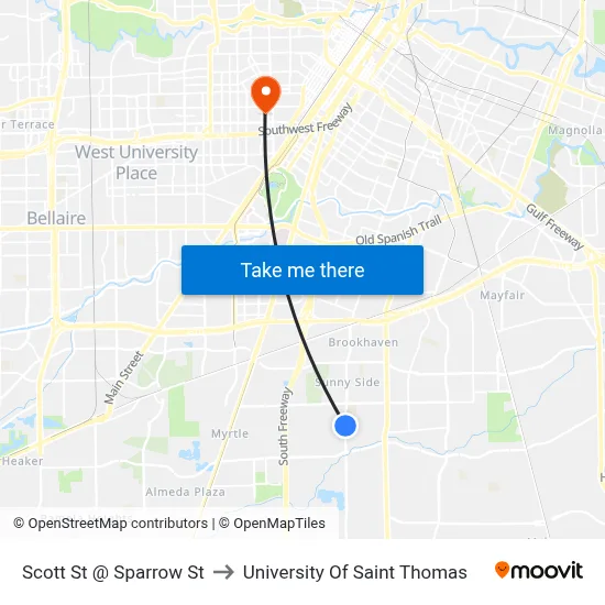Scott St @ Sparrow St to University Of Saint Thomas map