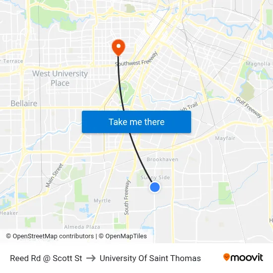 Reed Rd @ Scott St to University Of Saint Thomas map