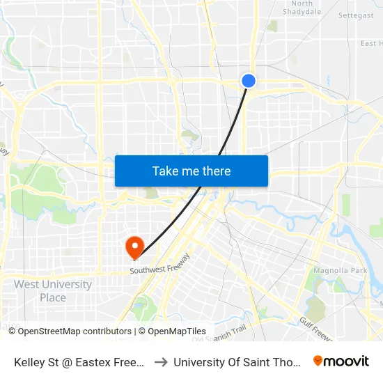 Kelley St @ Eastex Freeway to University Of Saint Thomas map