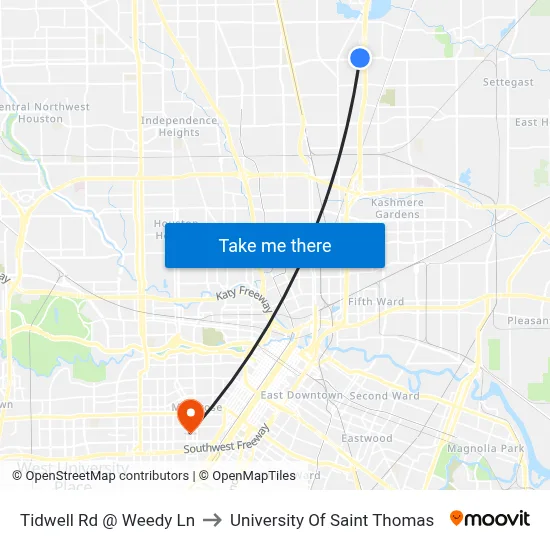Tidwell Rd @ Weedy Ln to University Of Saint Thomas map
