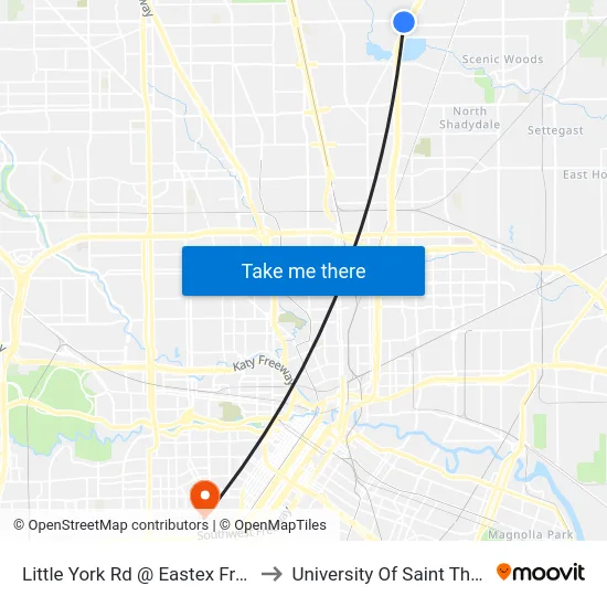 Little York Rd @ Eastex Freeway to University Of Saint Thomas map