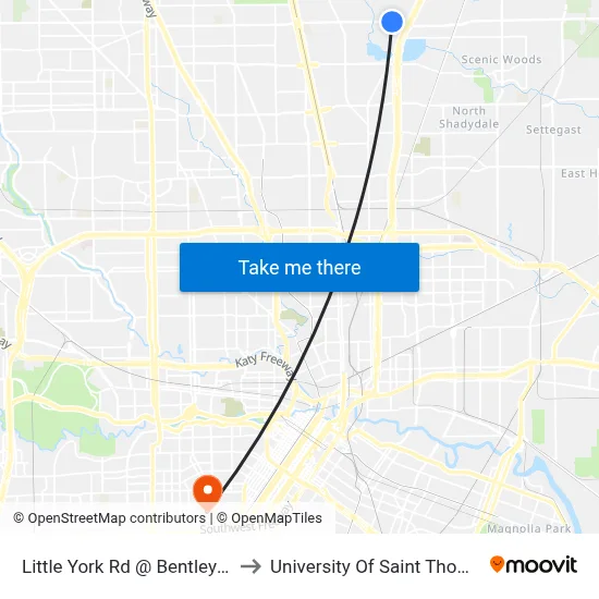 Little York Rd @ Bentley Rd to University Of Saint Thomas map