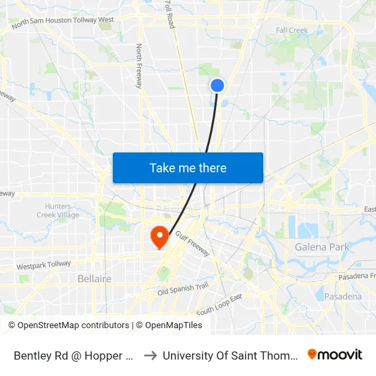 Bentley Rd @ Hopper Rd to University Of Saint Thomas map