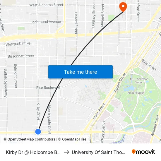 Kirby Dr @ Holcombe Blvd to University Of Saint Thomas map