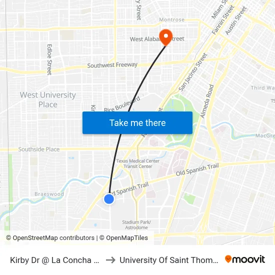 Kirby Dr @ La Concha Ln to University Of Saint Thomas map