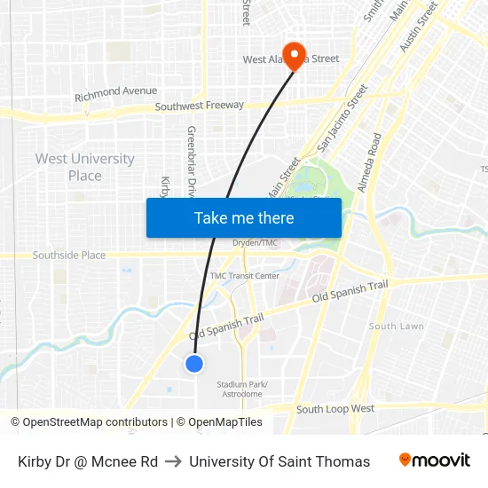 Kirby Dr @ Mcnee Rd to University Of Saint Thomas map