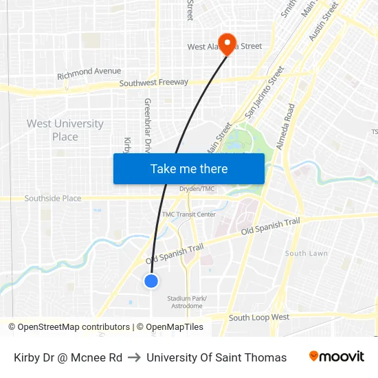 Kirby Dr @ Mcnee Rd to University Of Saint Thomas map