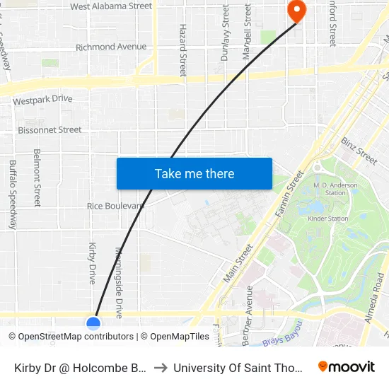 Kirby Dr @ Holcombe Blvd to University Of Saint Thomas map