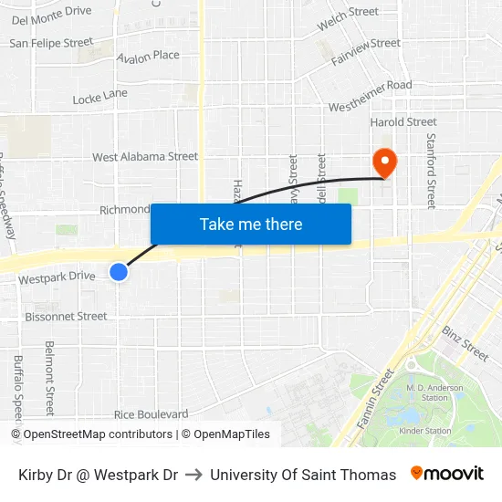 Kirby Dr @ Westpark Dr to University Of Saint Thomas map