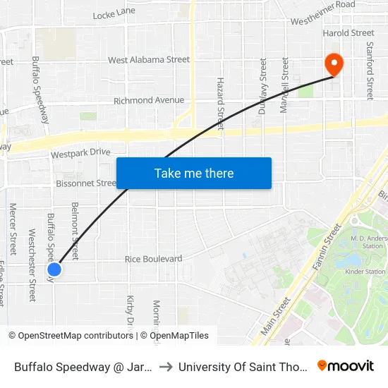 Buffalo Speedway   @ Jarrard to University Of Saint Thomas map