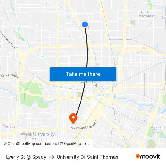 Lyerly St @ Spady to University Of Saint Thomas map