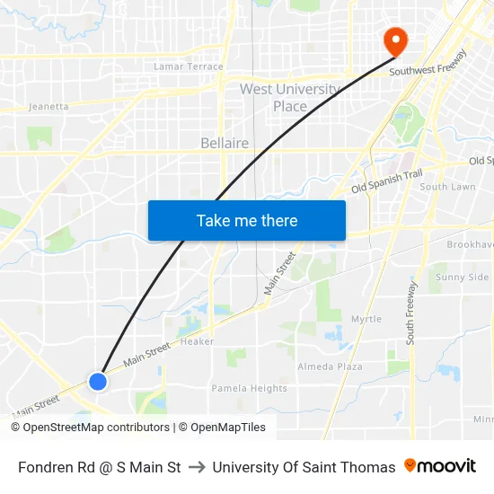 Fondren Rd @ S Main St to University Of Saint Thomas map
