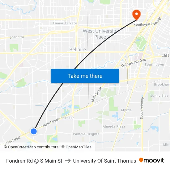 Fondren Rd @ S Main St to University Of Saint Thomas map