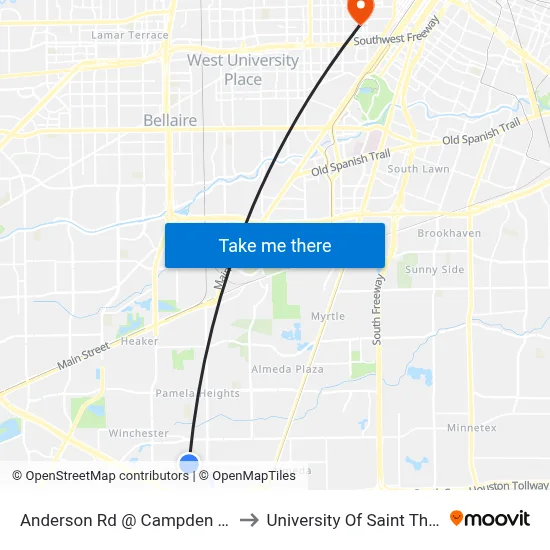 Anderson Rd @ Campden Hill Rd to University Of Saint Thomas map