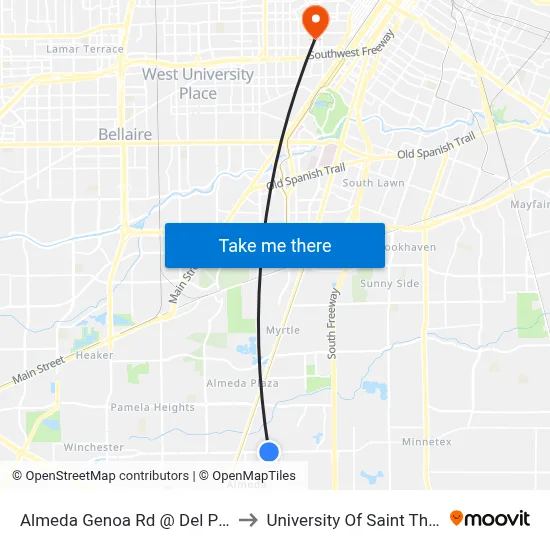Almeda Genoa Rd @ Del Papa St to University Of Saint Thomas map