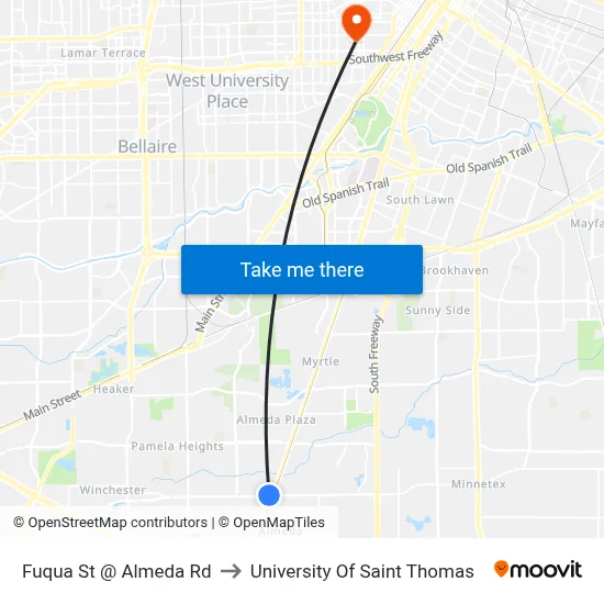 Fuqua St @ Almeda Rd to University Of Saint Thomas map