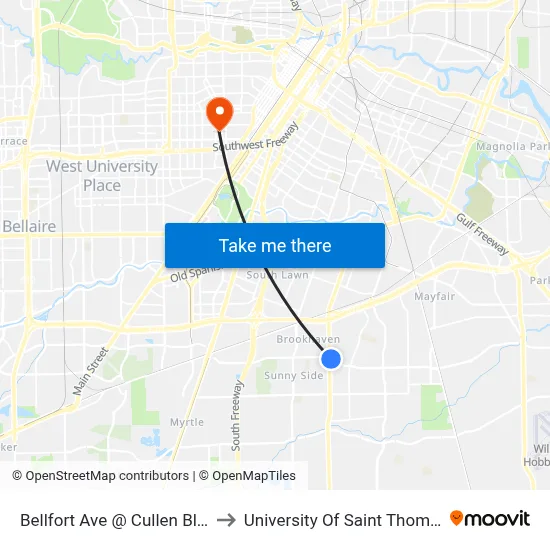 Bellfort Ave @ Cullen Blvd to University Of Saint Thomas map