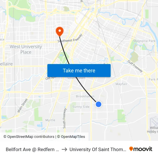 Bellfort Ave @ Redfern Dr to University Of Saint Thomas map