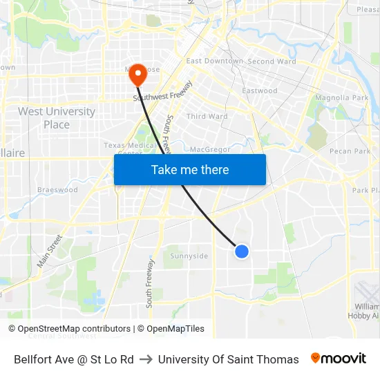 Bellfort Ave @ St Lo Rd to University Of Saint Thomas map