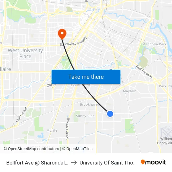 Bellfort Ave @ Sharondale Dr to University Of Saint Thomas map