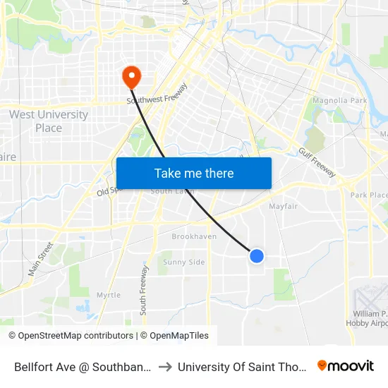 Bellfort Ave @ Southbank St to University Of Saint Thomas map