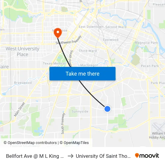 Bellfort Ave @ M L King Blvd to University Of Saint Thomas map
