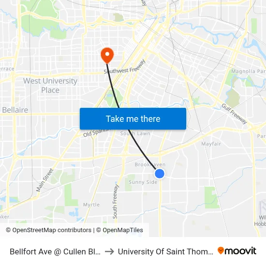 Bellfort Ave @ Cullen Blvd to University Of Saint Thomas map