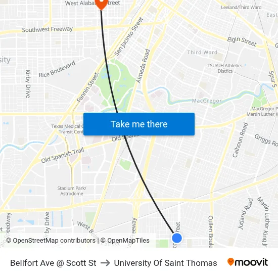 Bellfort Ave @ Scott St to University Of Saint Thomas map